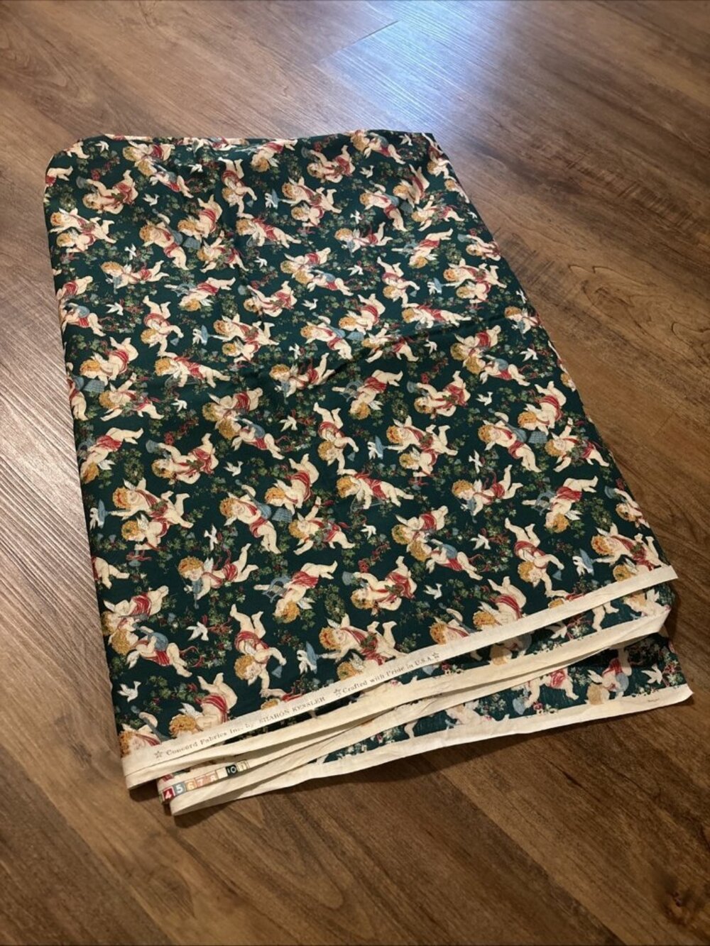Vintage Cherub Fabric Sharon Kessler Cotton Made In USA 112” X 42”